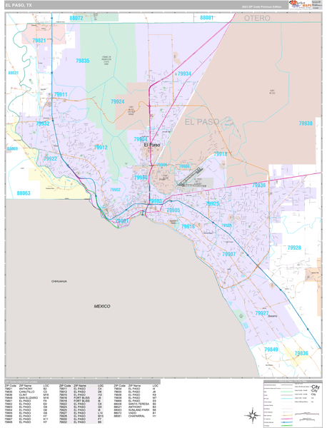 El Paso City Digital Map Premium Style